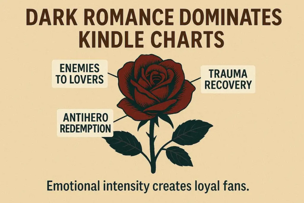 Bestselling dark romance novels on Amazon with emotionally intense covers showing the popularity of this self-publishing fiction genre