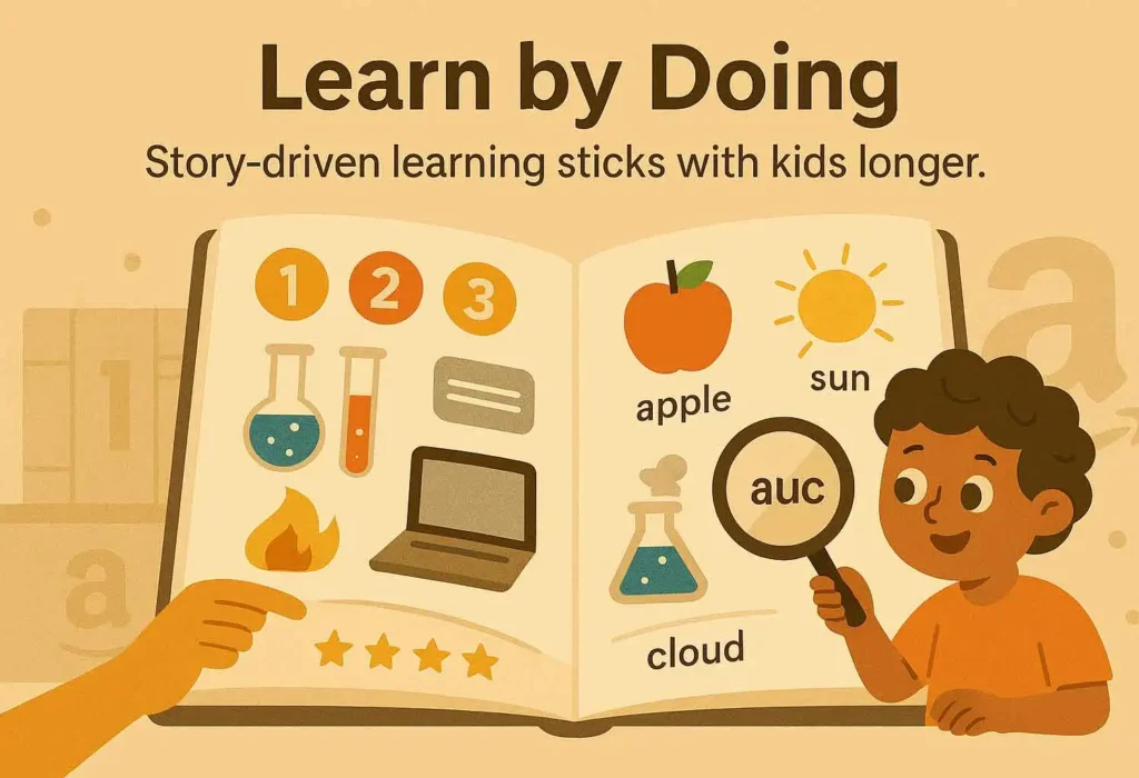 Interactive children's book featuring coloring pages and branching narrative paths that allow personalized reading experiences